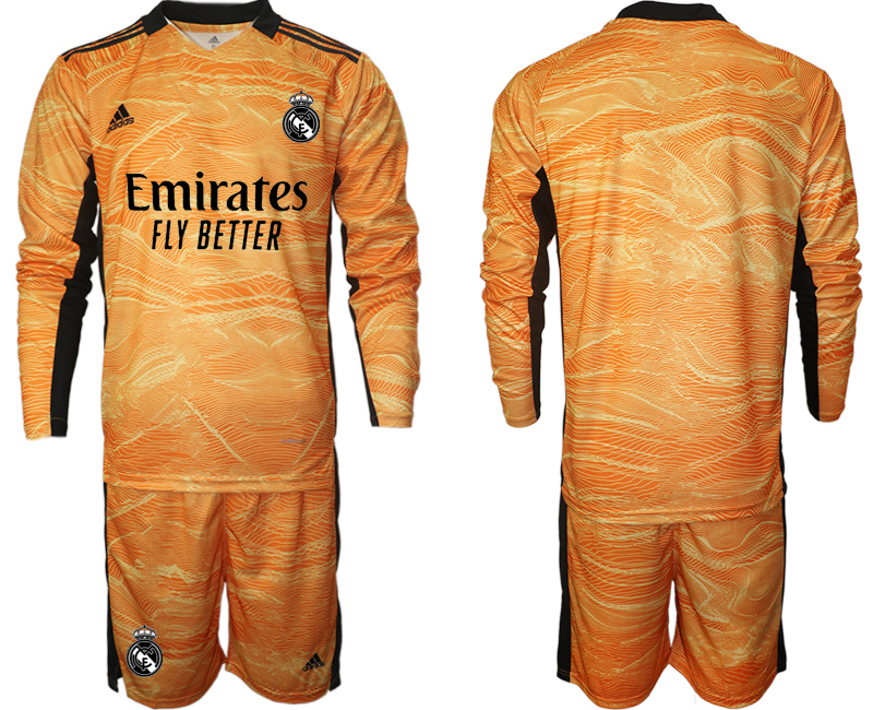 Men 2021-2022 Club Real Madrid orange yellow Long Sleeve goalkeeper blank Soccer Jersey->real madrid jersey->Soccer Club Jersey
